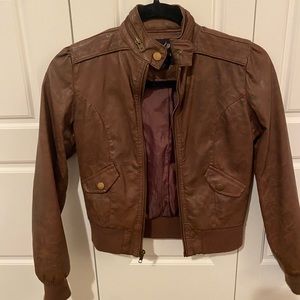 Girls brown faux leather jacket